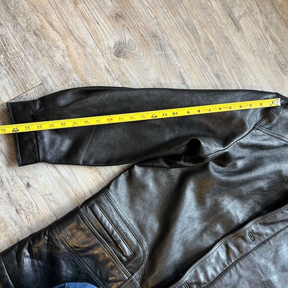 Striwa Leather Jacket Vintage Black Men XL Winter 90s Zip Button Pockets - Picture 8 of 10
